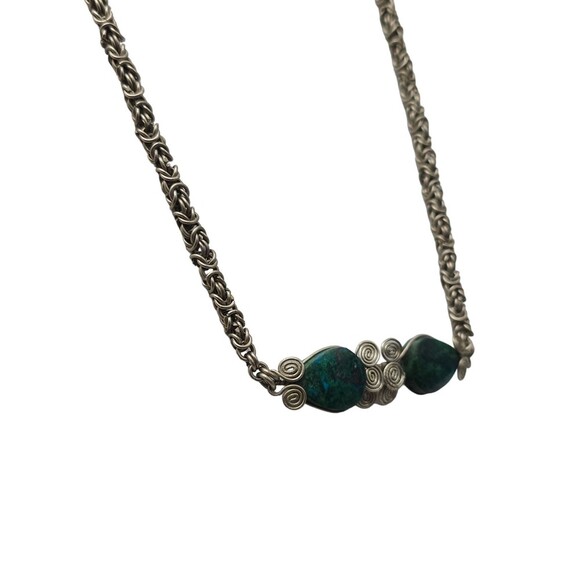 Peruvian Inspired Handwoven Mixed Metal Wirework Bracelet Chrysocolla Stone - Picture 3 of 7